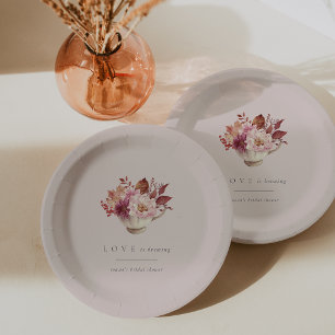 Autumn Floral Teacup Love Is Brewing Bridal Shower Paper Plate