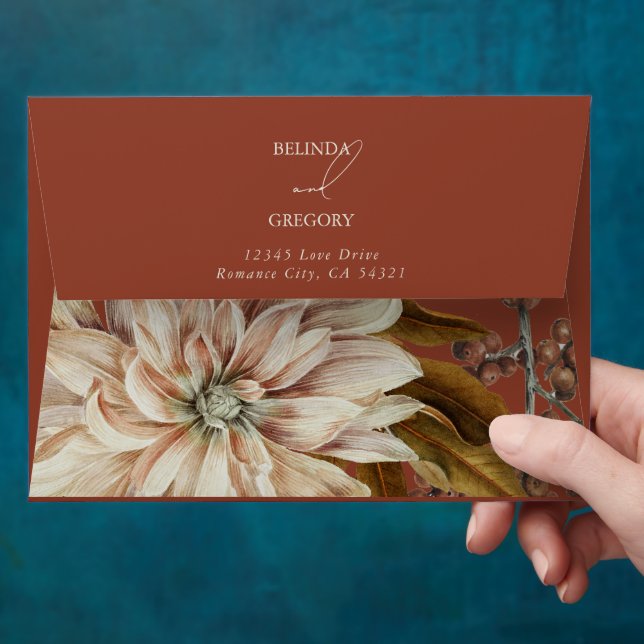 Autumn Floral Terracotta 5x7 Wedding Invitation  Envelope (Hand)