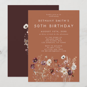 Autumn Floral Terracotta Birthday Party Invitation
