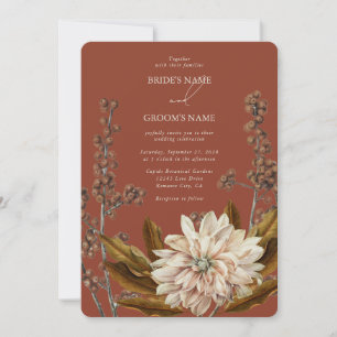 Autumn Floral Terracotta Watercolor Fall Wedding Invitation