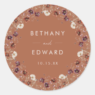 Autumn Floral Terracotta Wedding Classic Round Sticker