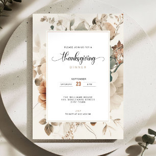 Autumn Floral Thanksgiving Dinner Invitation