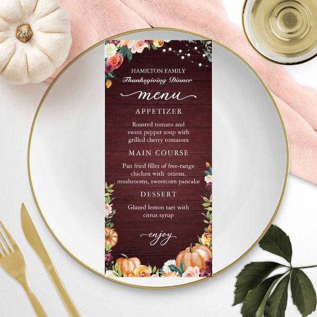 Autumn Floral Thanksgiving Dinner Menu Card (Creator Uploaded)