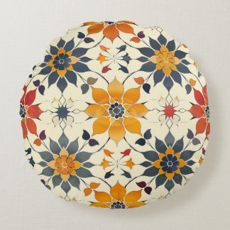 Autumn Floral Tile Round Pillow