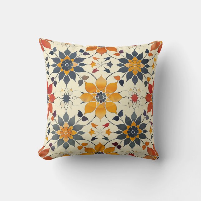 Autumn Floral Tile Throw Pillow (Front)