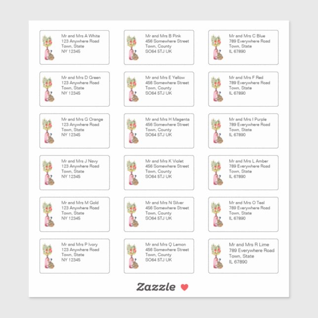 Autumn Floral Vase Individual Name and Address (Sheet)