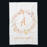 Autumn Floral Watercolor Boho Personalized Name Kitchen Towel<br><div class="desc">Kitchen towel with pretty hand painted watercolor floral wreath in lovely fall colours,  personalized with your name and initial.</div>