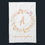 Autumn Floral Watercolor Boho Personalized Name Kitchen Towel<br><div class="desc">Kitchen towel with pretty hand painted watercolor floral wreath in lovely fall colours,  personalized with your name and initial.</div>