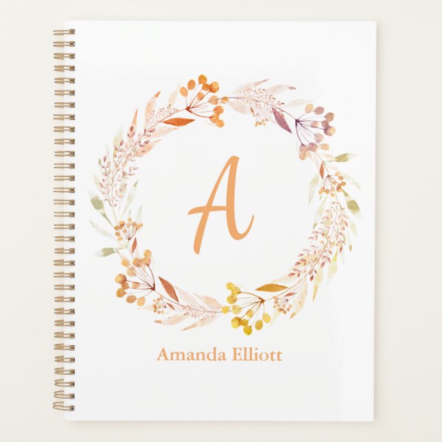 Autumn Floral Watercolor Boho Personalized Planner (Front)