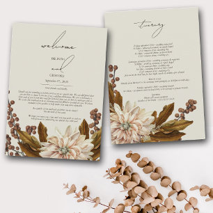 Autumn Floral Watercolor Wedding Itinerary Program