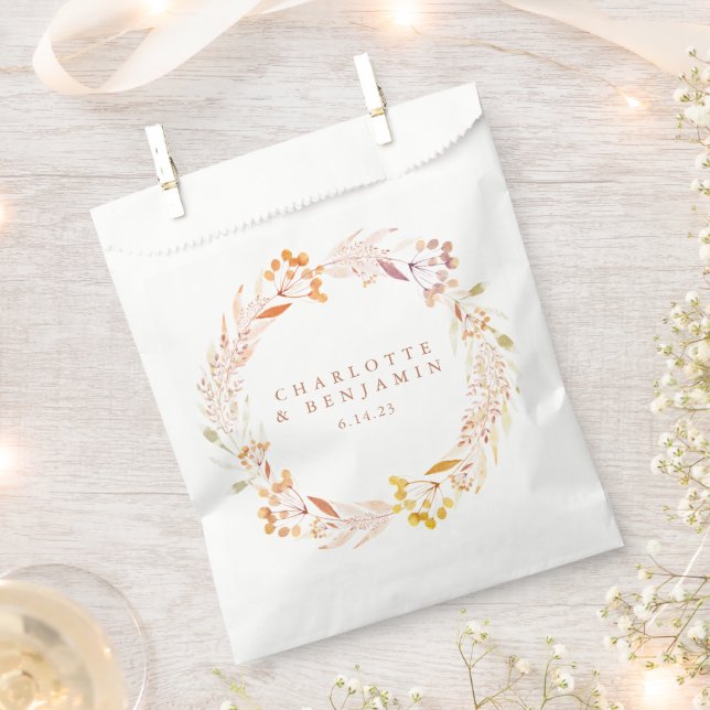Autumn Floral Watercolor Wreath Custom Wedding Favour Bag (Clipped)