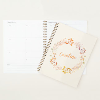 Autumn Floral Watercolor Wreath Monogrammed Planner
