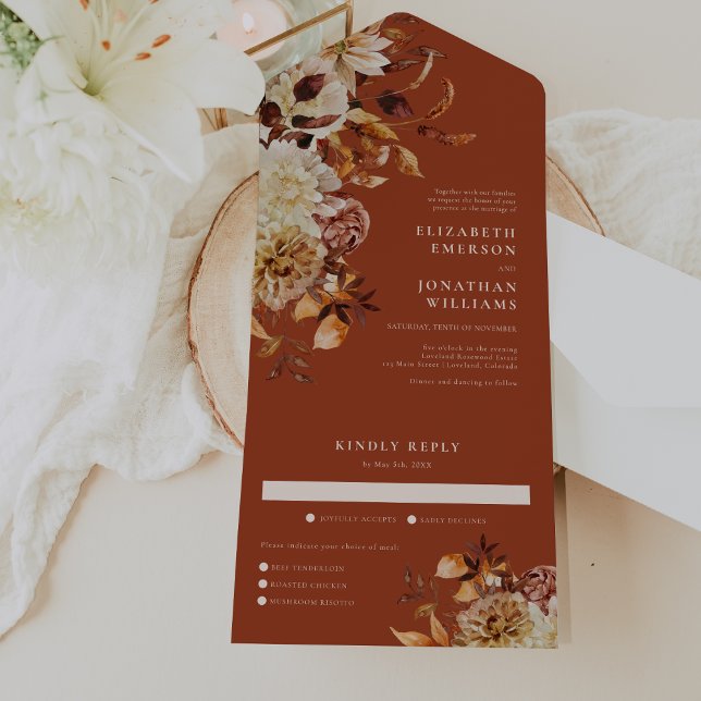 Autumn Floral Wedding All In One Invitation (Autumn Terracotta Floral Wedding All In One Invitation by Painted Paperie
)