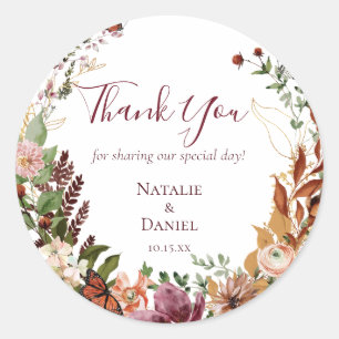 Autumn Floral Wedding  Classic Round Sticker