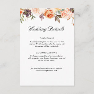 autumn floral wedding details card