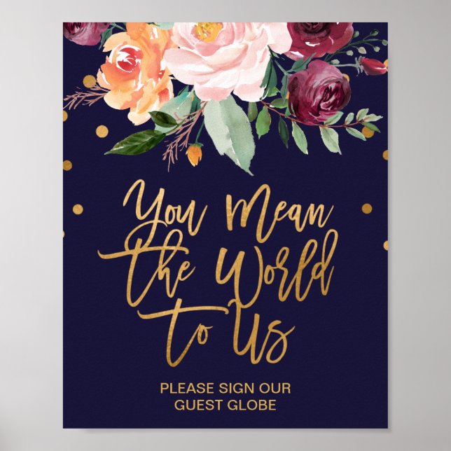 Autumn Floral Wedding Guest Globe Sign (Front)