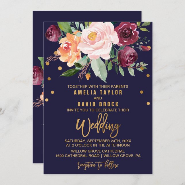 Autumn Floral Wedding Invitation (Front/Back)
