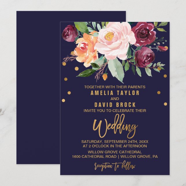 Autumn Floral Wedding Invitation (Front/Back)