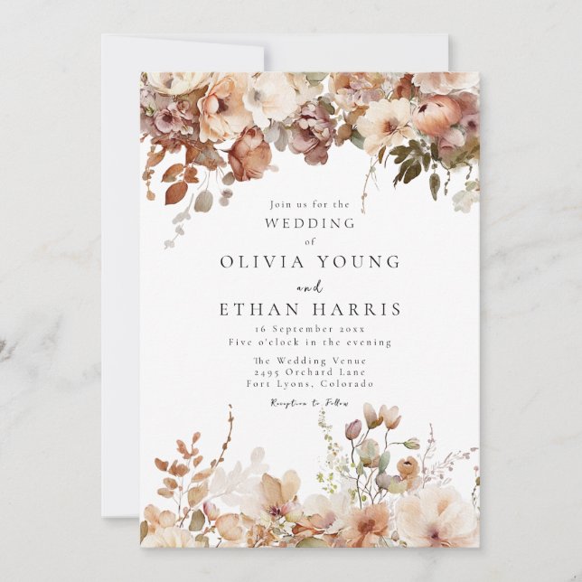 Autumn Floral Wedding Invitation (Front)