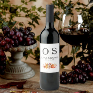 Autumn Floral Wedding Monogram Personalize Bottle Wine Label