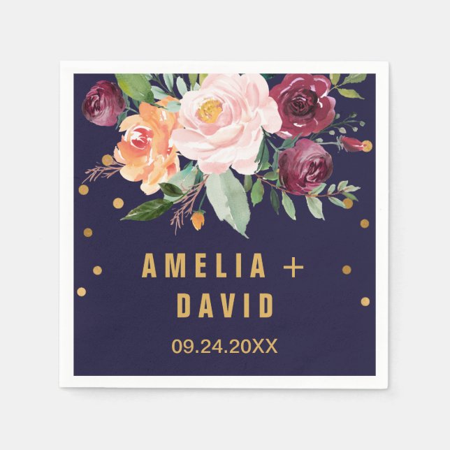 Autumn Floral Wedding Napkin (Front)