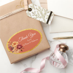 Autumn Floral Wedding Oval Sticker
