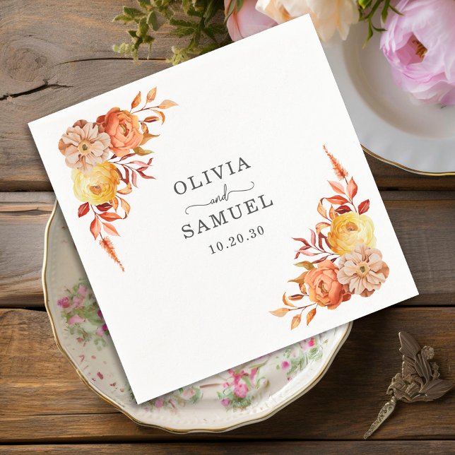 Autumn Floral Wedding Personalized Party Napkins  (Creator Uploaded)