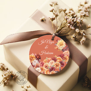 Autumn Floral Wedding Round Sticker
