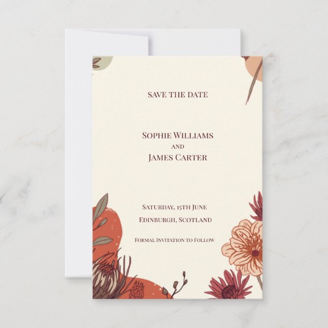 Autumn Floral Wedding Save the Date (Front)