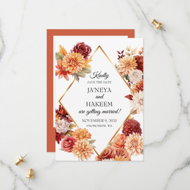 Autumn Floral Wedding  Save The Date (Front/Back In Situ)