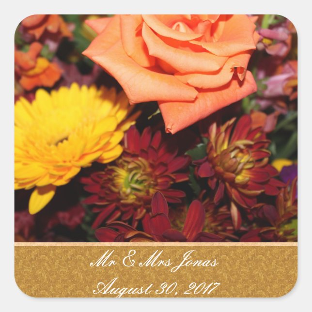 Autumn Floral Wedding Stickers Template (Front)