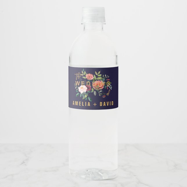 Autumn Floral Wedding Water Bottle Label (Front)