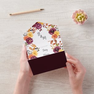 Autumn Floral with BoId watercolor bloom wedding All In One Invitation