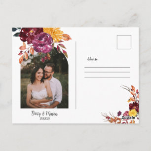 Autumn Floral with BoId watercolor bloom wedding Postcard