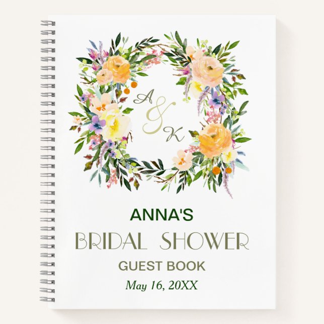Autumn Floral Wreath Bridal Shower Guest Book (Front)