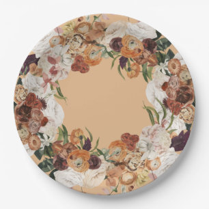 Autumn Floral Wreath Custom Colour Paper Plates