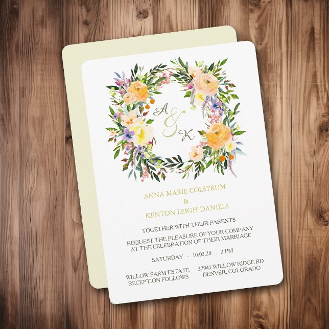 Autumn Floral Wreath Monogram Wedding Invitation (Creator Uploaded)
