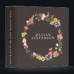 Autumn Floral Wreath on Rustic Brown with Name Binder<br><div class="desc">Autumn Floral Wreath on Brown with Name Binder</div>