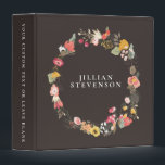 Autumn Floral Wreath on Rustic Brown with Name Binder<br><div class="desc">Autumn Floral Wreath on Brown with Name Binder</div>