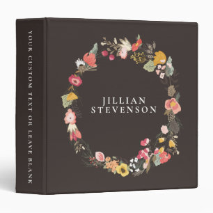 Autumn Floral Wreath on Rustic Brown with Name Binder