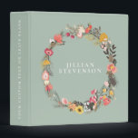 Autumn Floral Wreath on Sage Green with Name  Binder<br><div class="desc">Autumn Floral Wreath on Sage Green with Name Binder</div>