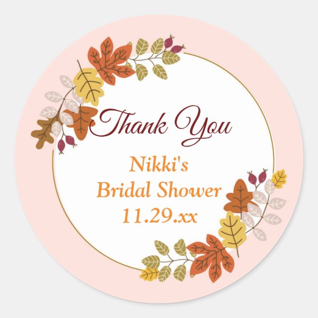 Autumn Floral Wreath Pumpkin Gold Thank You Favour Classic Round Sticker (Front)
