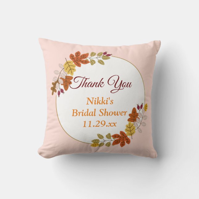 Autumn Floral Wreath Pumpkin Gold Thank You Favour Throw Pillow (Front)