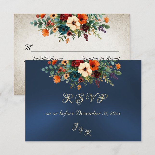 Autumn Floral & Wreath RSVP - Blue (Devant / Derrière)