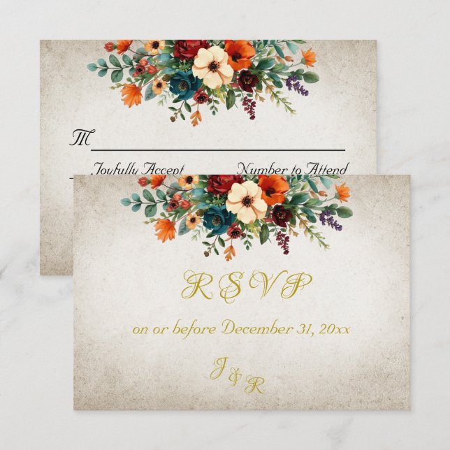 Autumn Floral & Wreath RSVP - Cream Card (Front/Back)