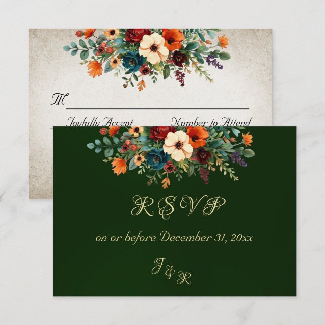 Autumn Floral & Wreath RSVP - Emerald (Devant / Derrière)
