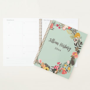 Autumn Floral Wreath Sage Green Personalized Planner