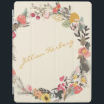 Autumn Floral Wreath Yellow Green with Name iPad Cover<br><div class="desc">This stylish custom iPad cover features a beautiful autumn floral greenery wreath in a lovely fall palette of mustard yellow,  sage green,  and blush. Personalize it with your name in script lettering. Great gift idea.</div>