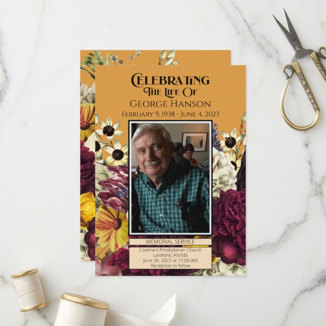 Autumn Florals Funeral Memorial Announcement (Front/Back In Situ)