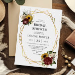 Autumn Florals & Geometric Frame Bridal Shower Invitation<br><div class="desc">This autumn garden floral bouquet bridal shower invitation card is perfect for summer/fall bridal showers. The design features stunning vintage burgundy, ivory and yellow watercolor flowers, white blossom and green leaves adorned around a faux gold geometric frame. This elegant bridal shower template is easy to customize with your own event...</div>